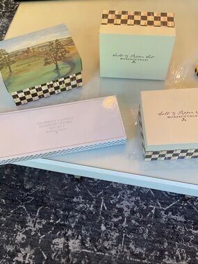 McKenzie-Childs Salt & Pepper Set Boxes in Mint and Checker